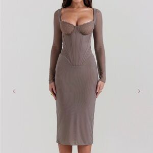 House of CB Long Sleeve Taupe Dress